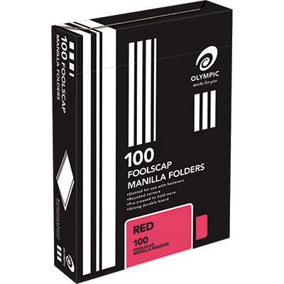 Image for OLYMPIC MANILLA FOLDER FOOLSCAP RED BOX 100 from Ross Office Supplies Office Products Depot