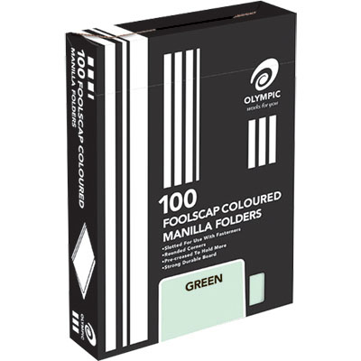Image for OLYMPIC MANILLA FOLDER FOOLSCAP GREEN BOX 100 from MOE Office Products Depot Mackay & Whitsundays