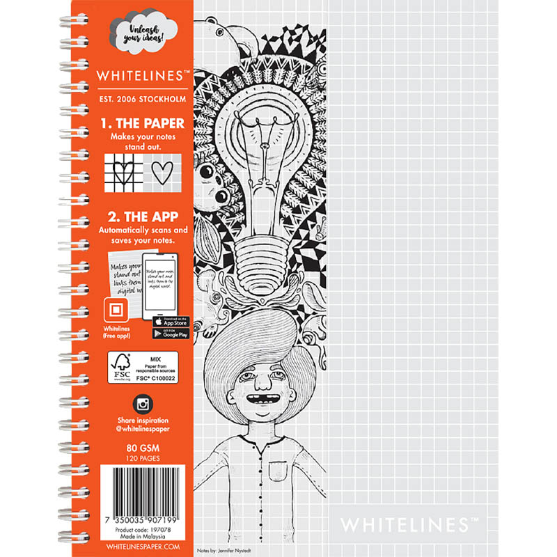 Image for WHITELINES SPIRAL NOTEPAD 5MM GRID 80GSM 120 PAGE A5 from Margaret River Office Products Depot