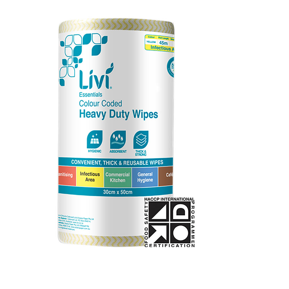 Image for LIVI ESSENTIALS COMMERCIAL WIPES YELLOW CARTON 4 from MOE Office Products Depot Mackay & Whitsundays