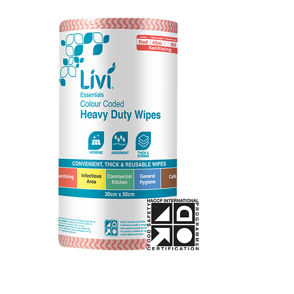 Image for LIVI ESSENTIALS COMMERCIAL WIPES RED CARTON 4 from Ross Office Supplies Office Products Depot
