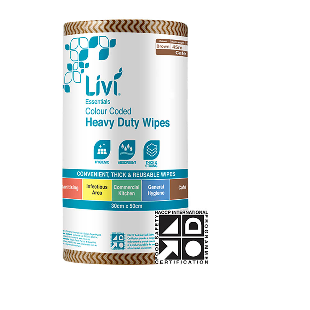 Image for LIVI ESSENTIALS COMMERCIAL WIPES BROWN CARTON 4 from MOE Office Products Depot Mackay & Whitsundays