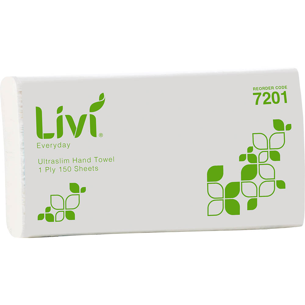 Image for LIVI BASICS ULTRASLIM HAND TOWEL 1-PLY 150 SHEET 230 X 240MM CARTON 16 from Total Supplies Pty Ltd