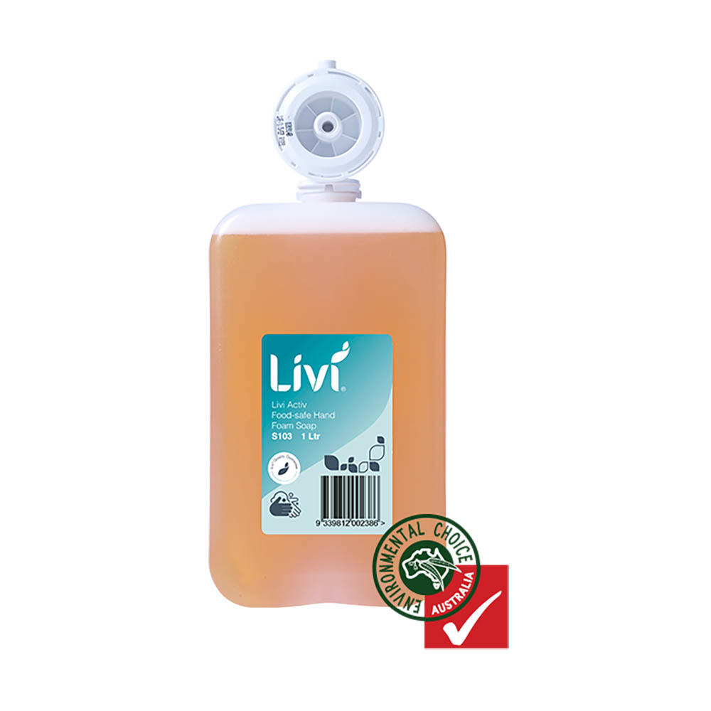 Image for LIVI ACTIV FOOD-SAFE FOAMING HAND SOAP CARTRIDGE 1 LITRE CARTON 6 from MOE Office Products Depot Mackay & Whitsundays