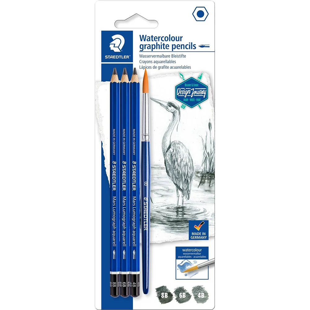 Image for STAEDTLER 100A MARS LUMOGRAPH AQUARELL PENCIL AND BRUSH PACK 3 from Total Supplies Pty Ltd