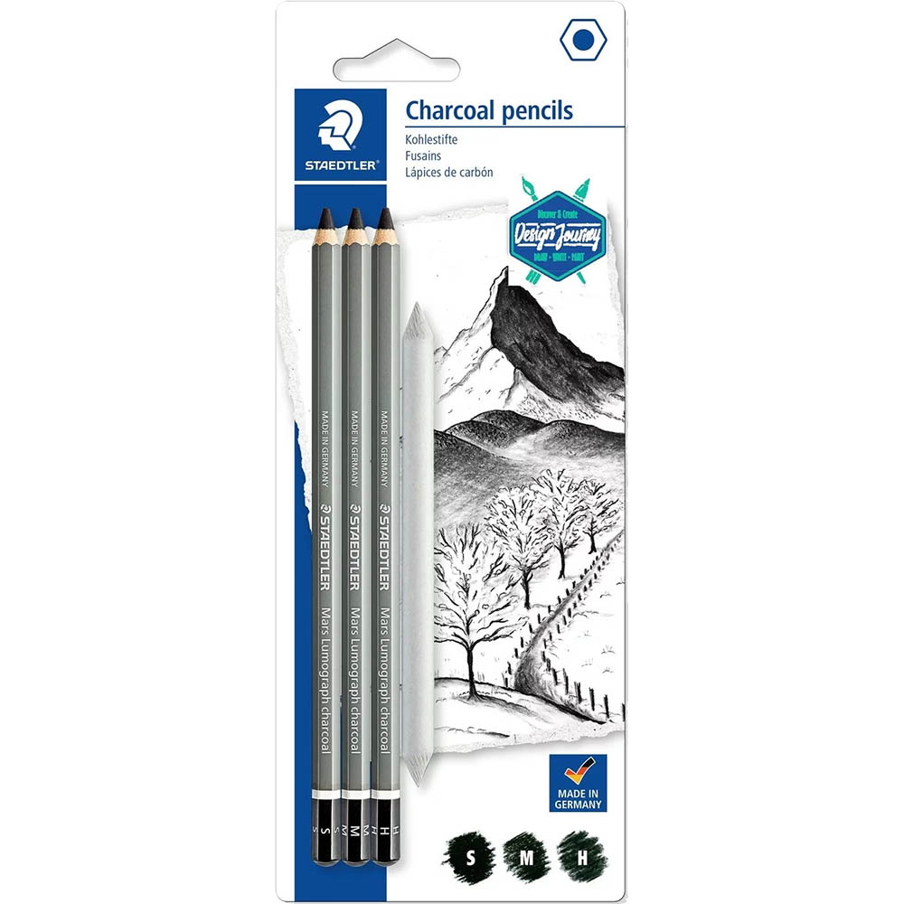 Image for STAEDTLER 100C MARS LUMOGRAPH CHARCOAL PENCIL AND PAPER STUMP PACK 3 from Total Supplies Pty Ltd