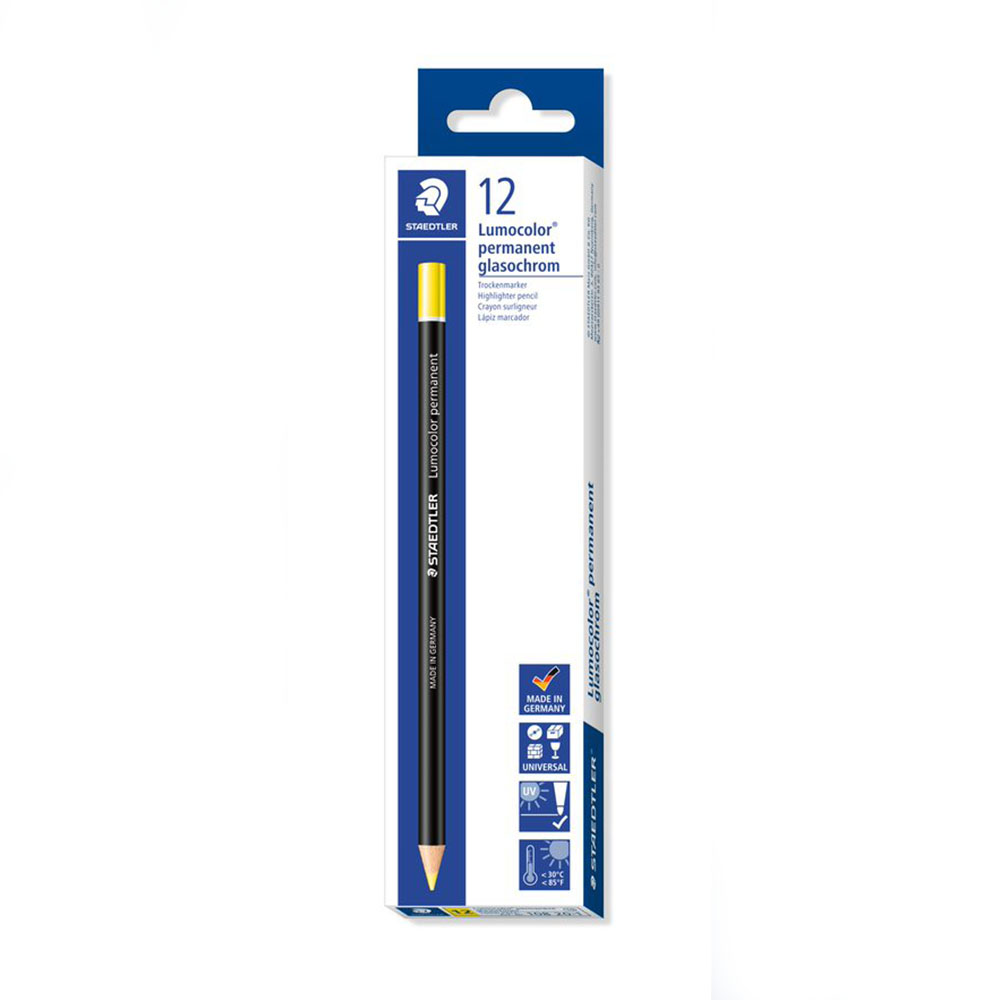 Image for STAEDTLER 108 LUMOCOLOR PERMANENT GLASOCHROM PENCILS YELLOW BOX 12 from Total Supplies Pty Ltd