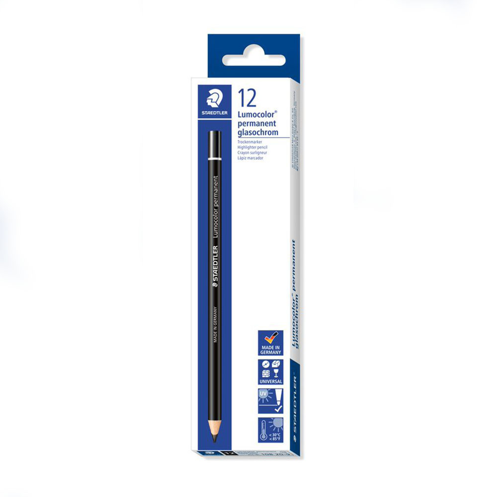 Image for STAEDTLER 108 LUMOCOLOR PERMANENT GLASOCHROM PENCILS BLACK BOX 12 from Total Supplies Pty Ltd
