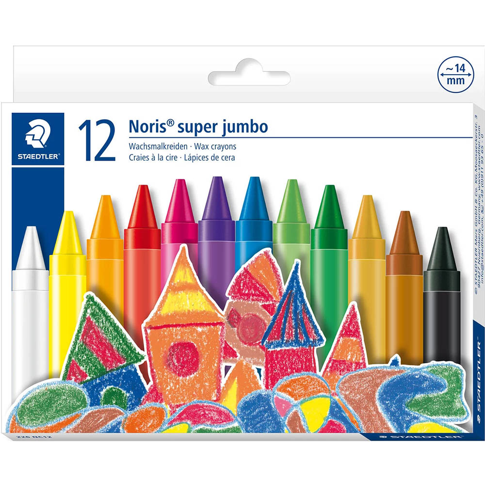 Image for STAEDTLER 226 NORIS SUPER JUMBO WAX CRAYONS ASSORTED PACK 12 from MOE Office Products Depot Mackay & Whitsundays