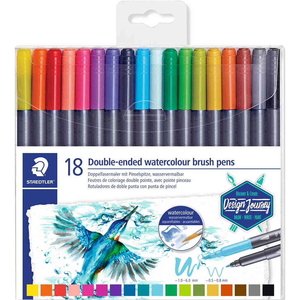 Image for STAEDTLER 3001 DOUBLE ENDED WATERCOLOUR BRUSH PENS ASSORTED PACK 18 from Office Products Depot