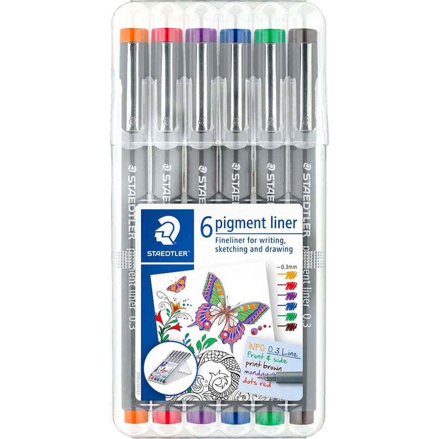 Image for STAEDTLER 308 PIGMENT LINER FINELINER 0.3MM ASSORTED PACK 6 from MOE Office Products Depot Mackay & Whitsundays