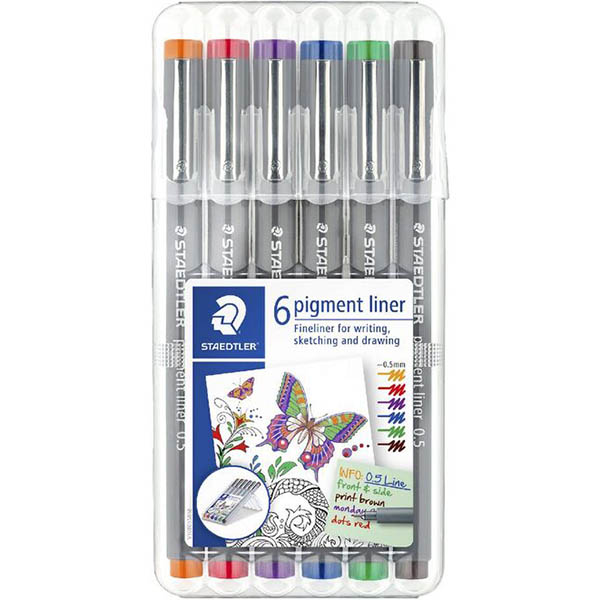 Image for STAEDTLER 308 PIGMENT LINER FINELINER 0.5MM ASSORTED PACK 6 from MOE Office Products Depot Mackay & Whitsundays