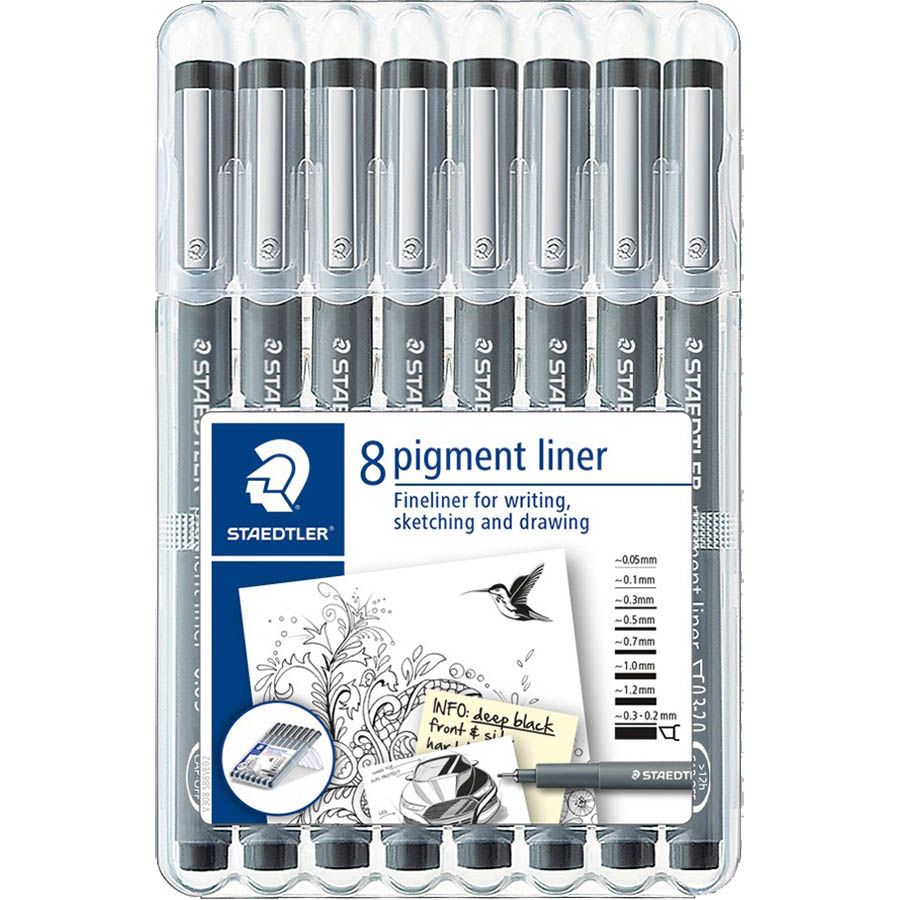 Image for STAEDTLER 308 PIGMENT LINER ASSORTED NIBS BLACK PACK 8 from MOE Office Products Depot Mackay & Whitsundays