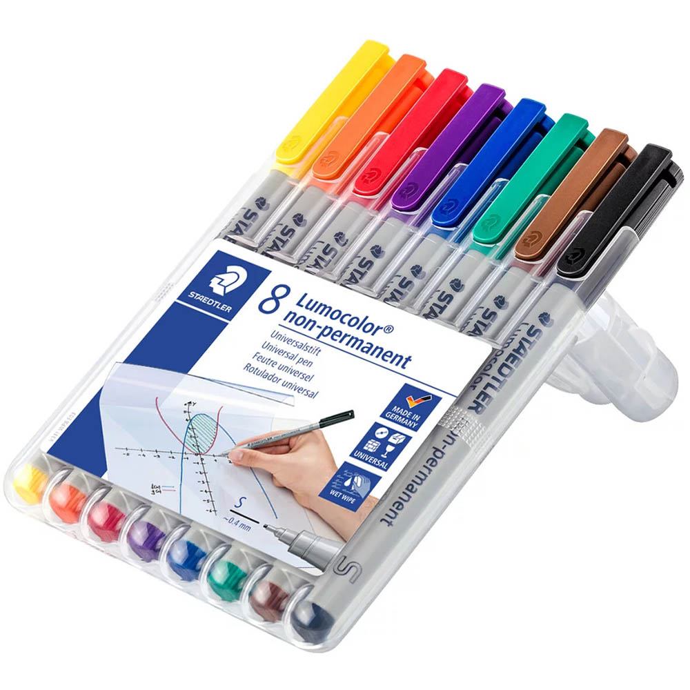 Image for STAEDTLER 311 LUMOCOLOR NON-PERMANENT MARKER BULLET SUPERFINE 0.4MM ASSORTED PACK 8 from Total Supplies Pty Ltd
