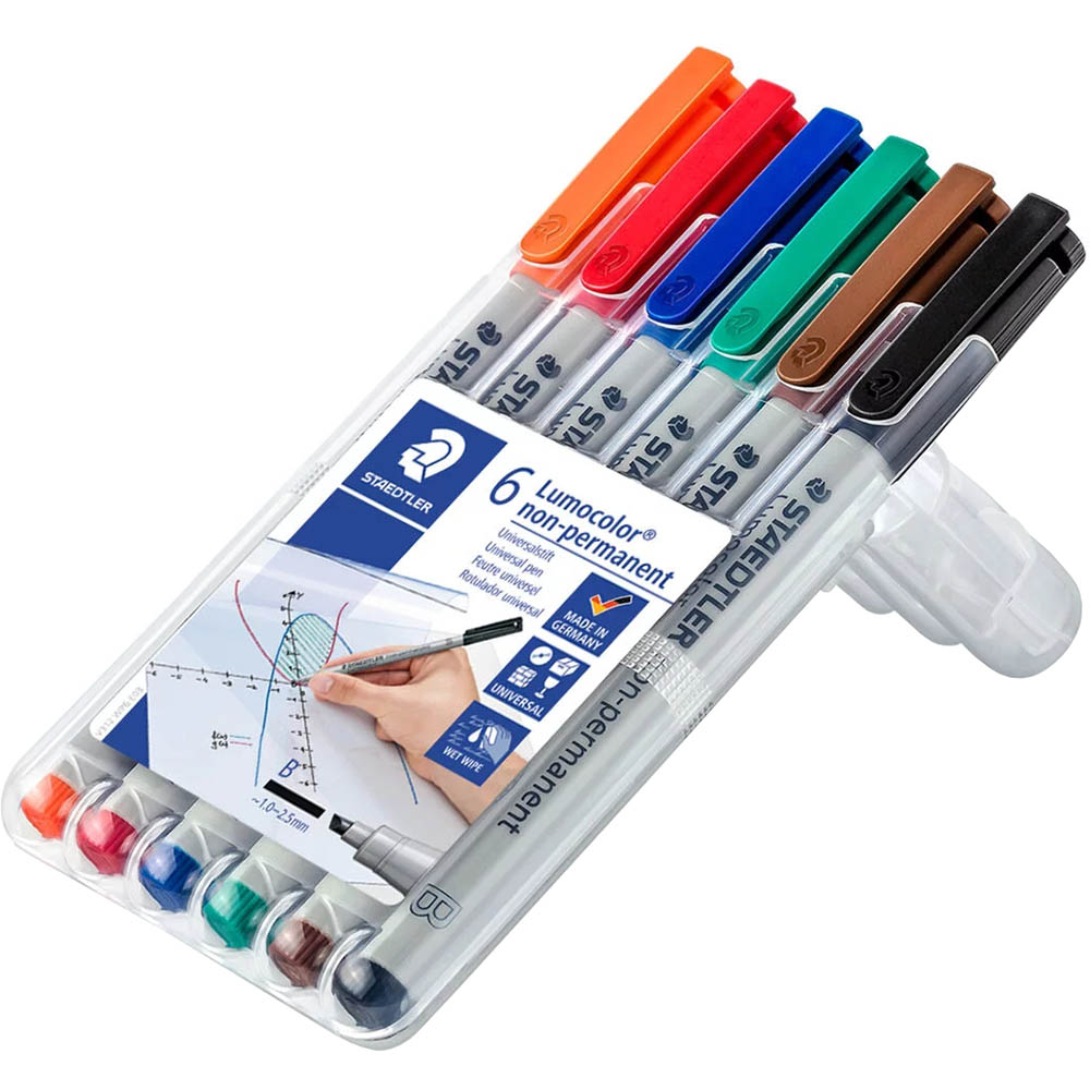 Image for STAEDTLER 312 LUMOCOLOR NON-PERMANENT MARKER CHISEL BROAD 2.5MM ASSORTED PACK 6 from Total Supplies Pty Ltd