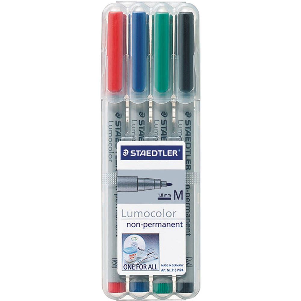 Image for STAEDTLER 315 LUMOCOLOR NON-PERMANENT MARKER BULLET MEDIUM 1.0MM ASSORTED WALLET 4 from MOE Office Products Depot Mackay & Whitsundays