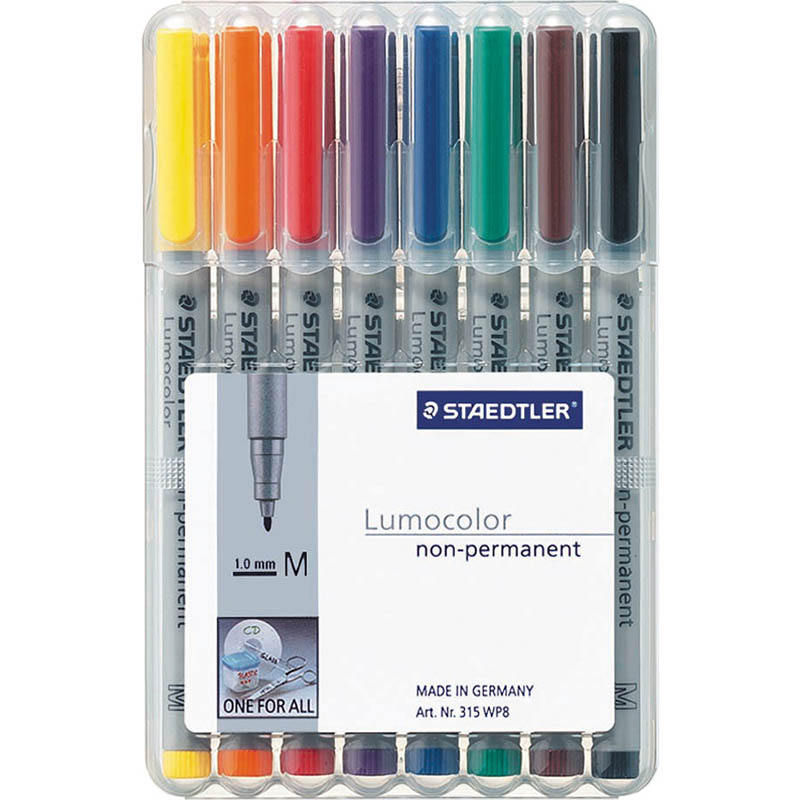 Image for STAEDTLER 315 LUMOCOLOR NON-PERMANENT MARKER BULLET MEDIUM 1.0MM ASSORTED WALLET 8 from MOE Office Products Depot Mackay & Whitsundays