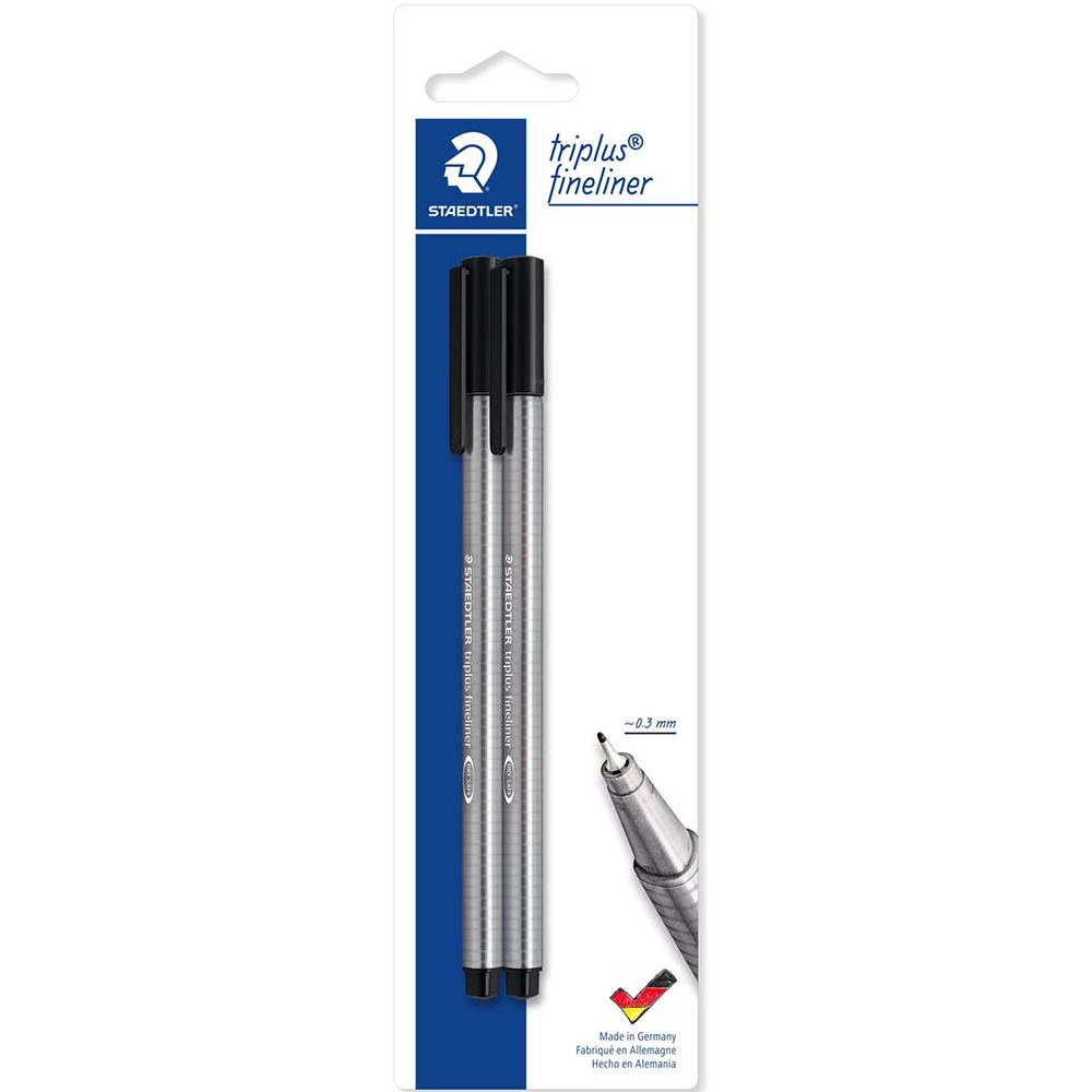 Image for STAEDTLER 334 TRIPLUS FINELINE PEN BLACK PACK 2 from Total Supplies Pty Ltd