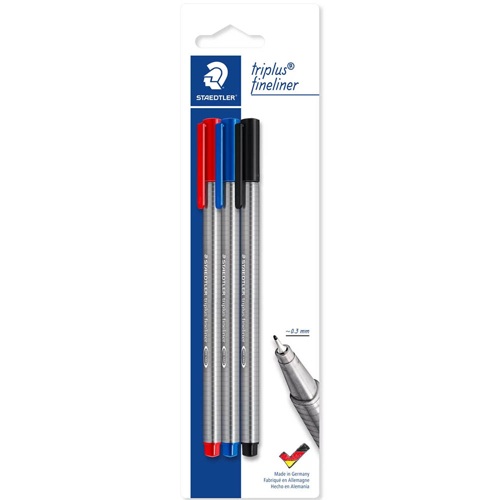Image for STAEDTLER 334 TRIPLUS FINELINE PEN ASSORTED PACK 3 from MOE Office Products Depot Mackay & Whitsundays