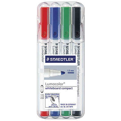 Image for STAEDTLER 341 LUMOCOLOR COMPACT WHITEBOARD MARKER BULLET WALLET 4 from Office Products Depot