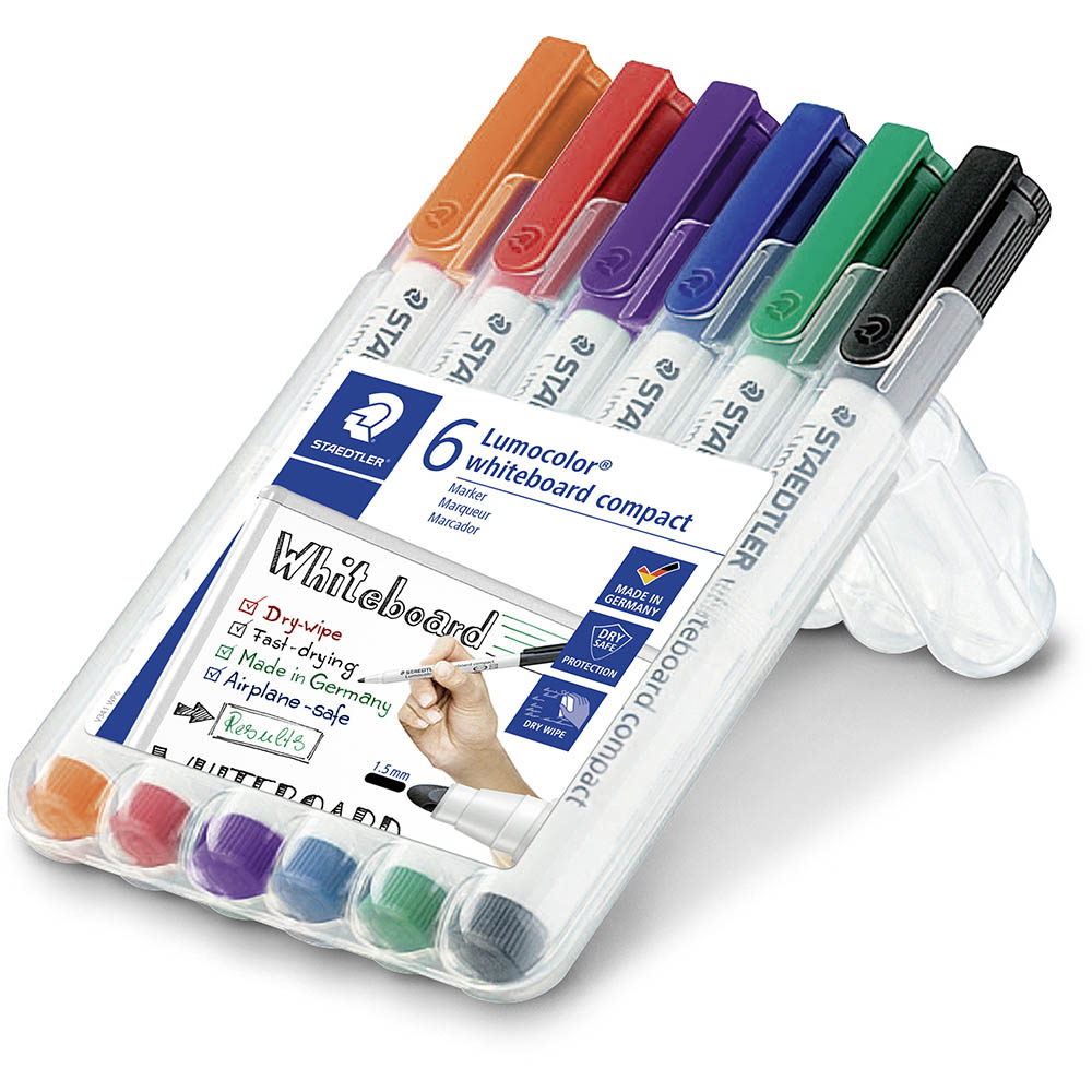 Image for STAEDTLER 341 LUMOCOLOR COMPACT WHITEBOARD MARKER BULLET ASSORTED WALLET 6 from MOE Office Products Depot Mackay & Whitsundays