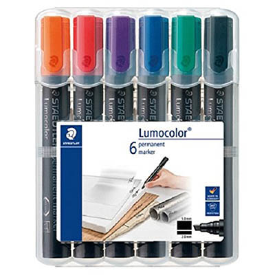 Image for STAEDTLER 350 LUMOCOLOR PERMANENT MARKER CHISEL 5.0MM ASSORTED WALLET 6 from Ross Office Supplies Office Products Depot
