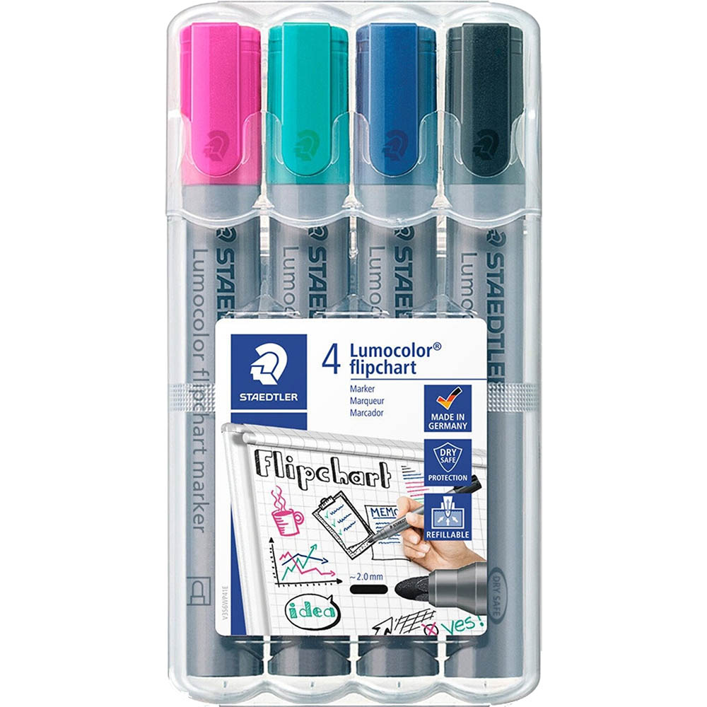 Image for STAEDTLER 356 LUMOCOLOR FLIPCHART MARKER 2.0MM ASSORTED BRIGHT WALLET 4 from MOE Office Products Depot Mackay & Whitsundays