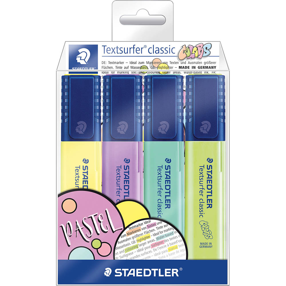 Image for STAEDTLER 364 TEXTSURFER CLASSIC HIGHLIGHTER CHISEL PASTEL ASSORTED WALLET 4 from Ross Office Supplies Office Products Depot