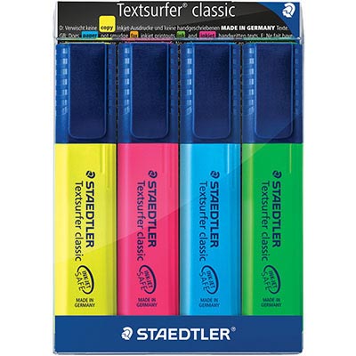Image for STAEDTLER 364 TEXTSURFER CLASSIC HIGHLIGHTER CHISEL PACK 4 from Total Supplies Pty Ltd