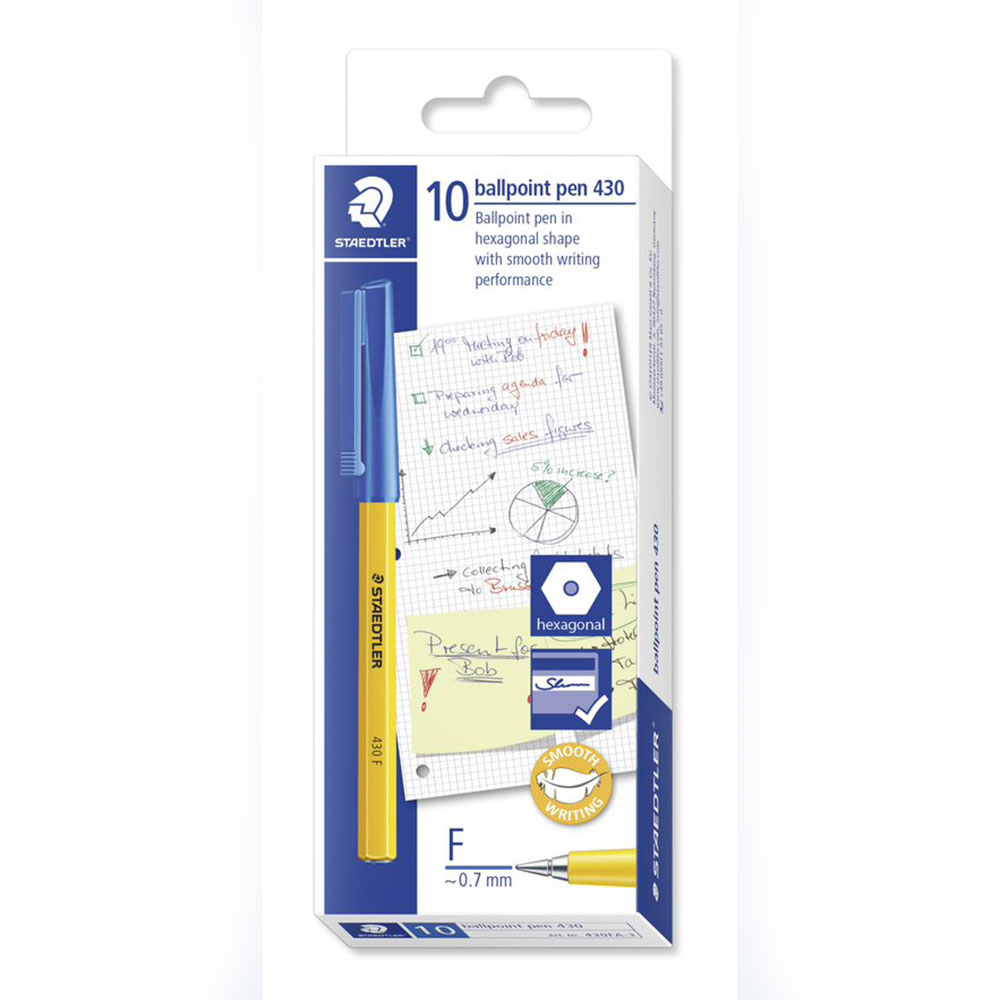 Image for STAEDTLER 430 STICK BALLPOINT PEN FINE BLUE BOX 10 from Ross Office Supplies Office Products Depot