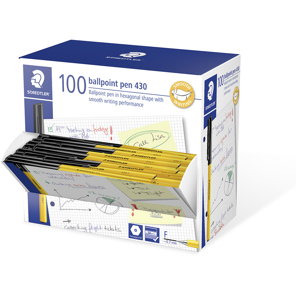 Image for STAEDTLER 430 STICK BALLPOINT PEN FINE BLACK BOX 100 from MOE Office Products Depot Mackay & Whitsundays