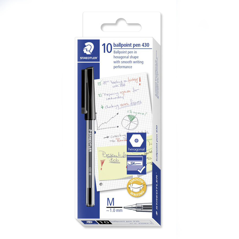 Image for STAEDTLER 430 STICK BALLPOINT PEN MEDIUM BLACK BOX 10 from Office Products Depot