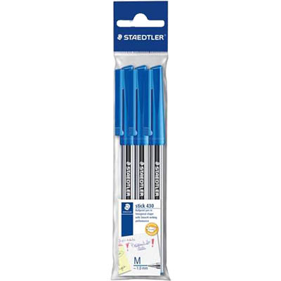 Image for STAEDTLER 430 STICK BALLPOINT PEN MEDIUM BLUE PACK 3 from Total Supplies Pty Ltd