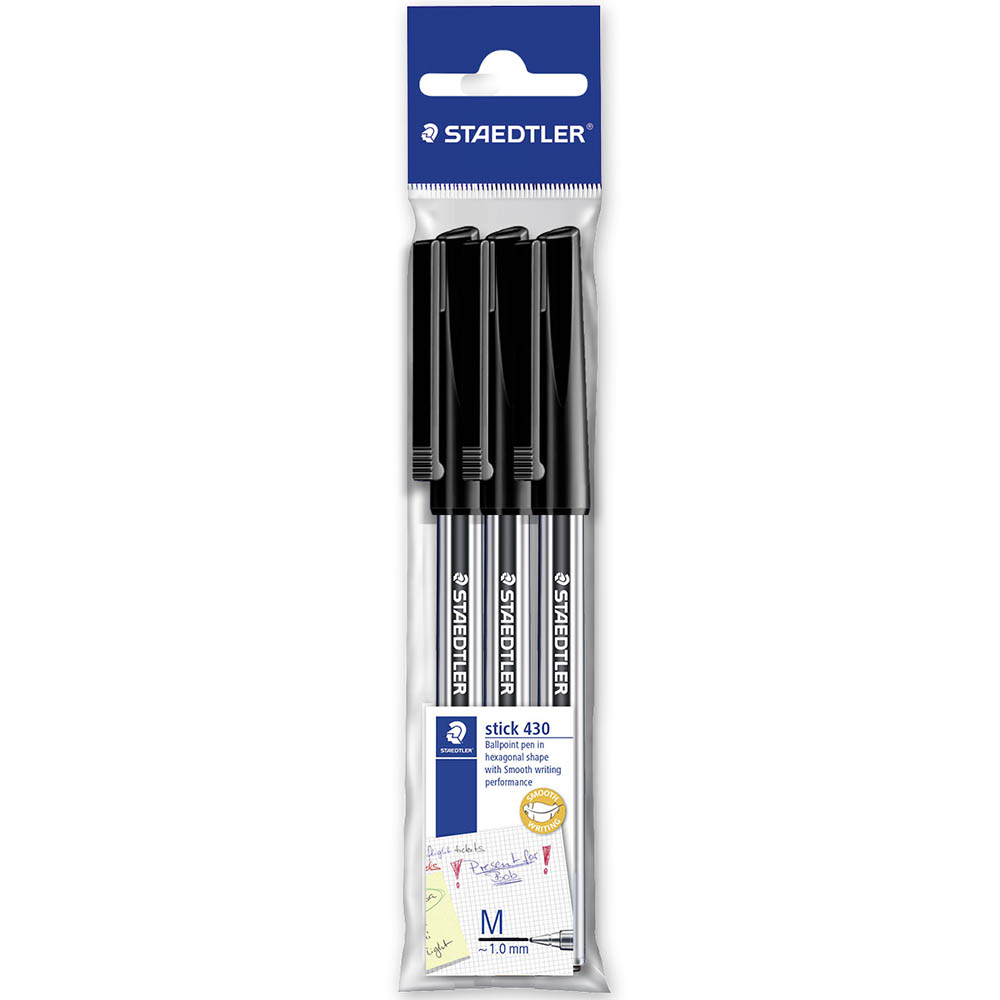 Image for STAEDTLER 430 STICK BALLPOINT PEN MEDIUM BLACK PACK 3 from Office Products Depot