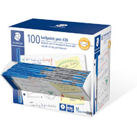 staedtler 430 stick ballpoint pen medium blue box 100