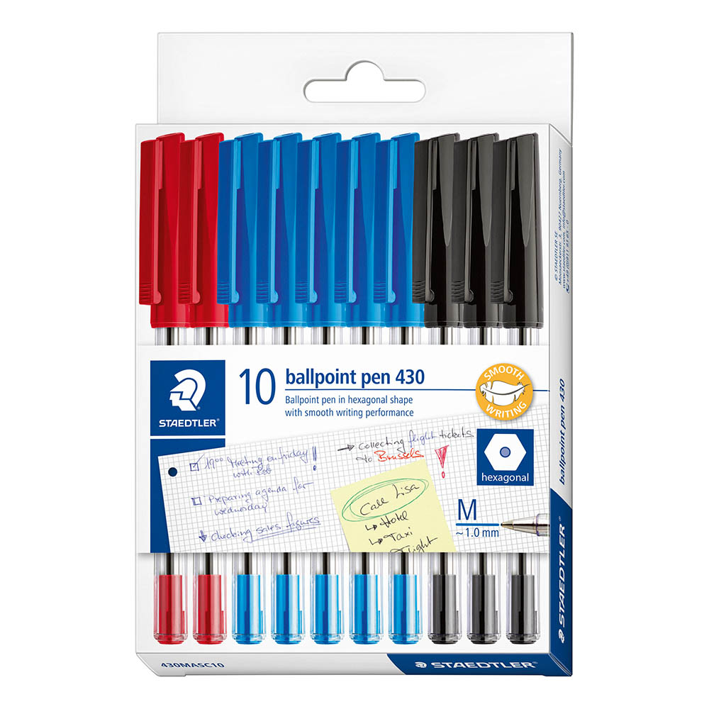 Image for STAEDTLER 430 STICK BALLPOINT PEN MEDIUM ASSORTED PACK 10 from Office Products Depot