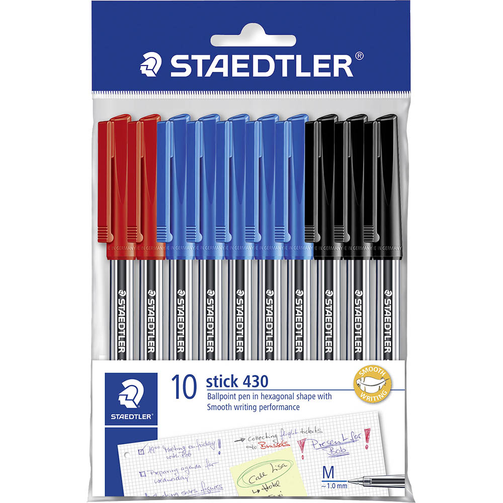 Image for STAEDTLER 430 BALLPOINT PEN STICK MEDIUM 1.0MM ASSORTED PACK 10 from MOE Office Products Depot Mackay & Whitsundays