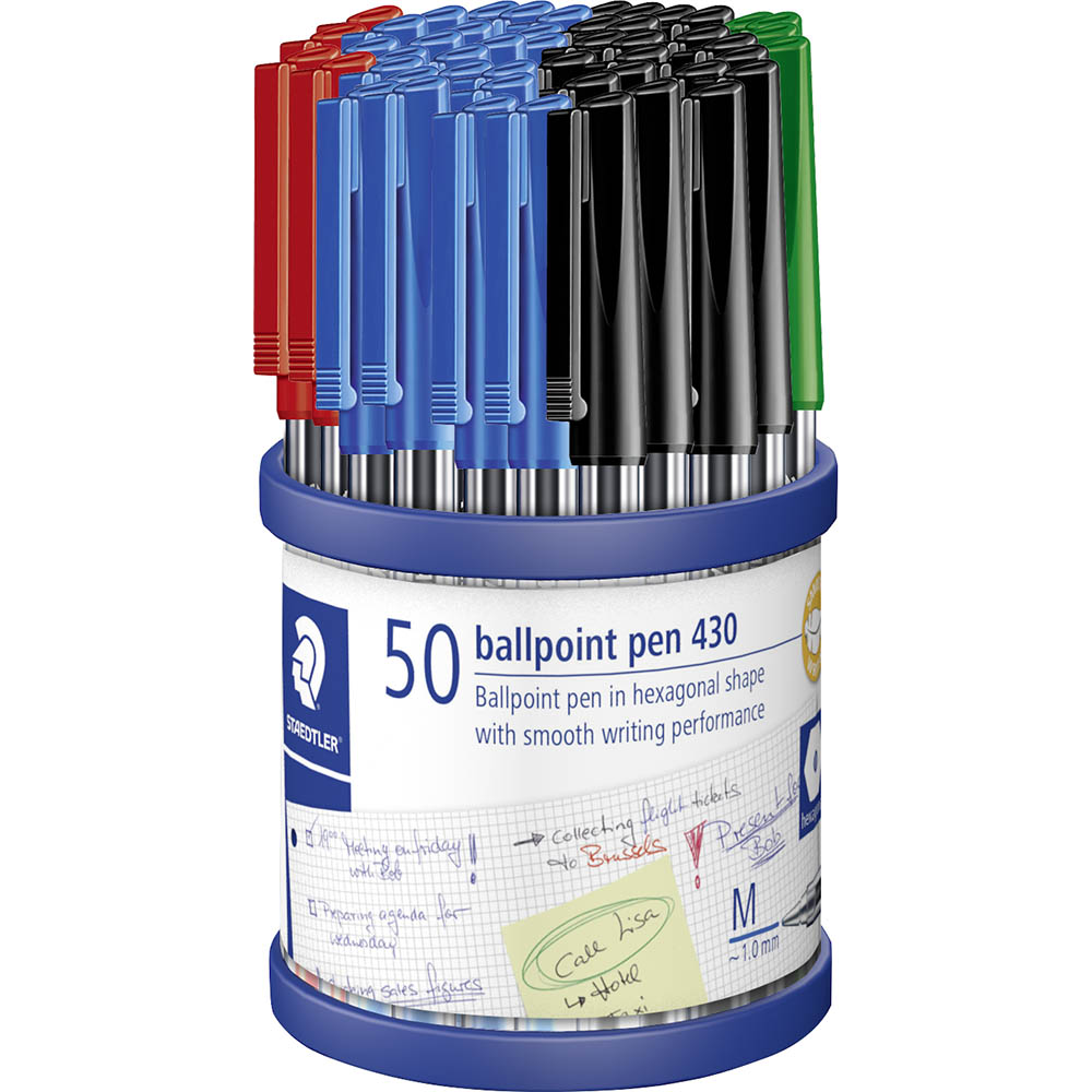 Image for STAEDTLER 430 STICK BALLPOINT PEN MEDIUM ASSORTED CUP 50 from Ross Office Supplies Office Products Depot