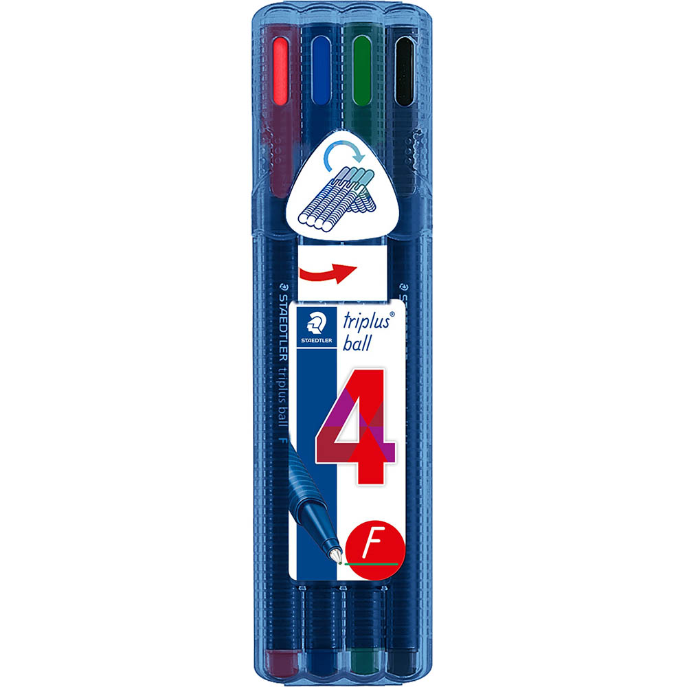Image for STAEDTLER 437 TRIPLUS BALLPOINT PEN FINE ASSORTED PACK 4 from Total Supplies Pty Ltd