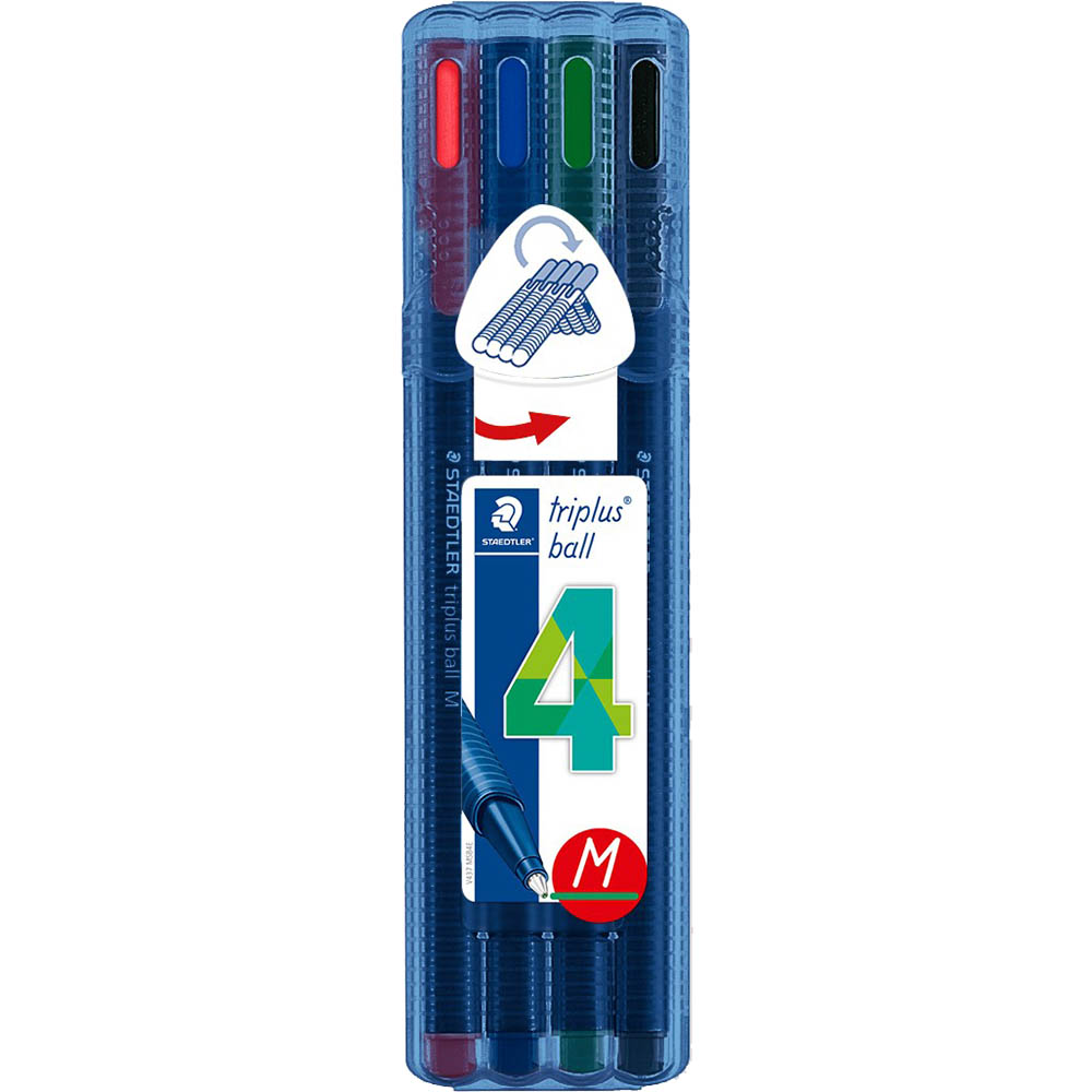 Image for STAEDTLER 437 TRIPLUS BALLPOINT PEN MEDIUM ASSORTED PACK 4 from MOE Office Products Depot Mackay & Whitsundays