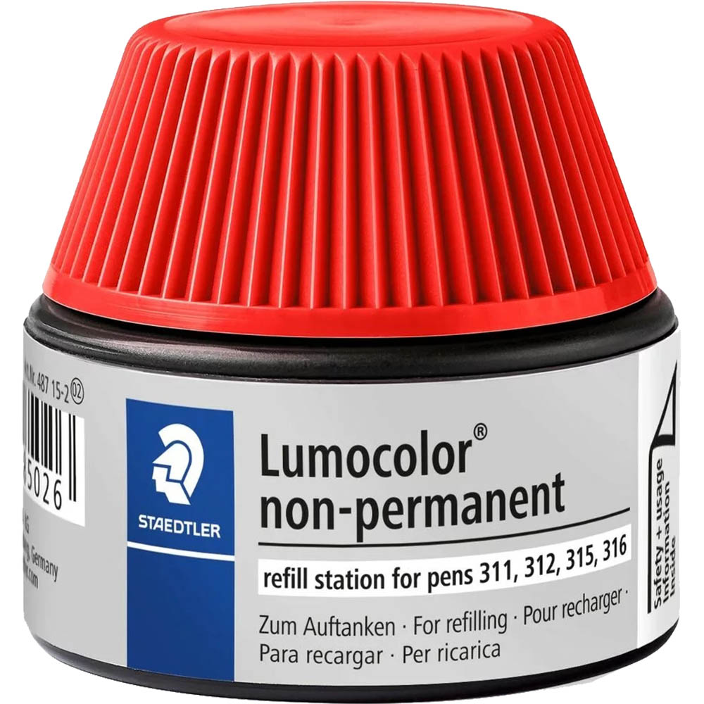 Image for STAEDTLER 487-15 LUMOCOLOR NON-PERMANENT REFILL STATION 15ML RED from MOE Office Products Depot Mackay & Whitsundays