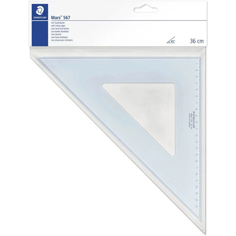 Image for STAEDTLER 567 MARS SET SQUARE 45/45 360MM CLEAR from MOE Office Products Depot Mackay & Whitsundays