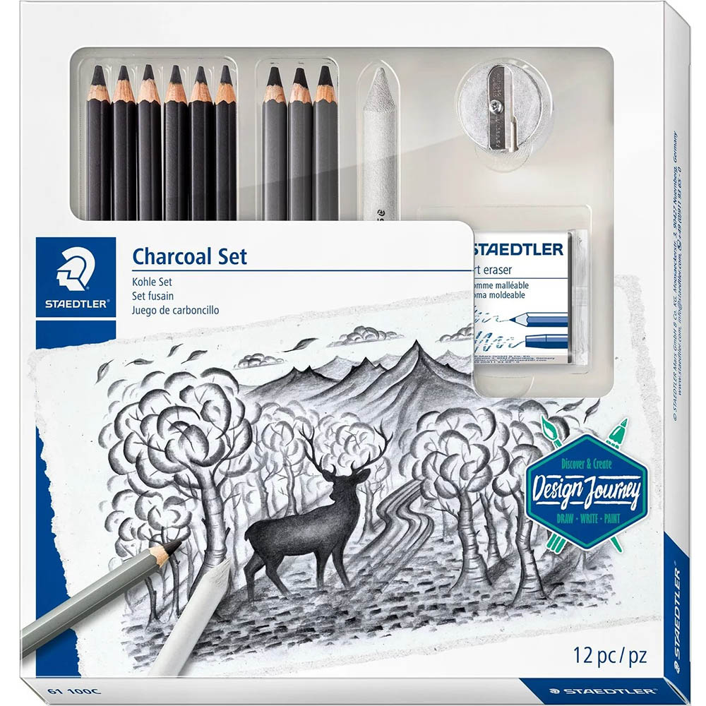 Image for STAEDTLER 61 DESIGN JOURNEY LUMOGRAPH CHARCOAL MIXED SET from Barkers Rubber Stamps & Office Products Depot