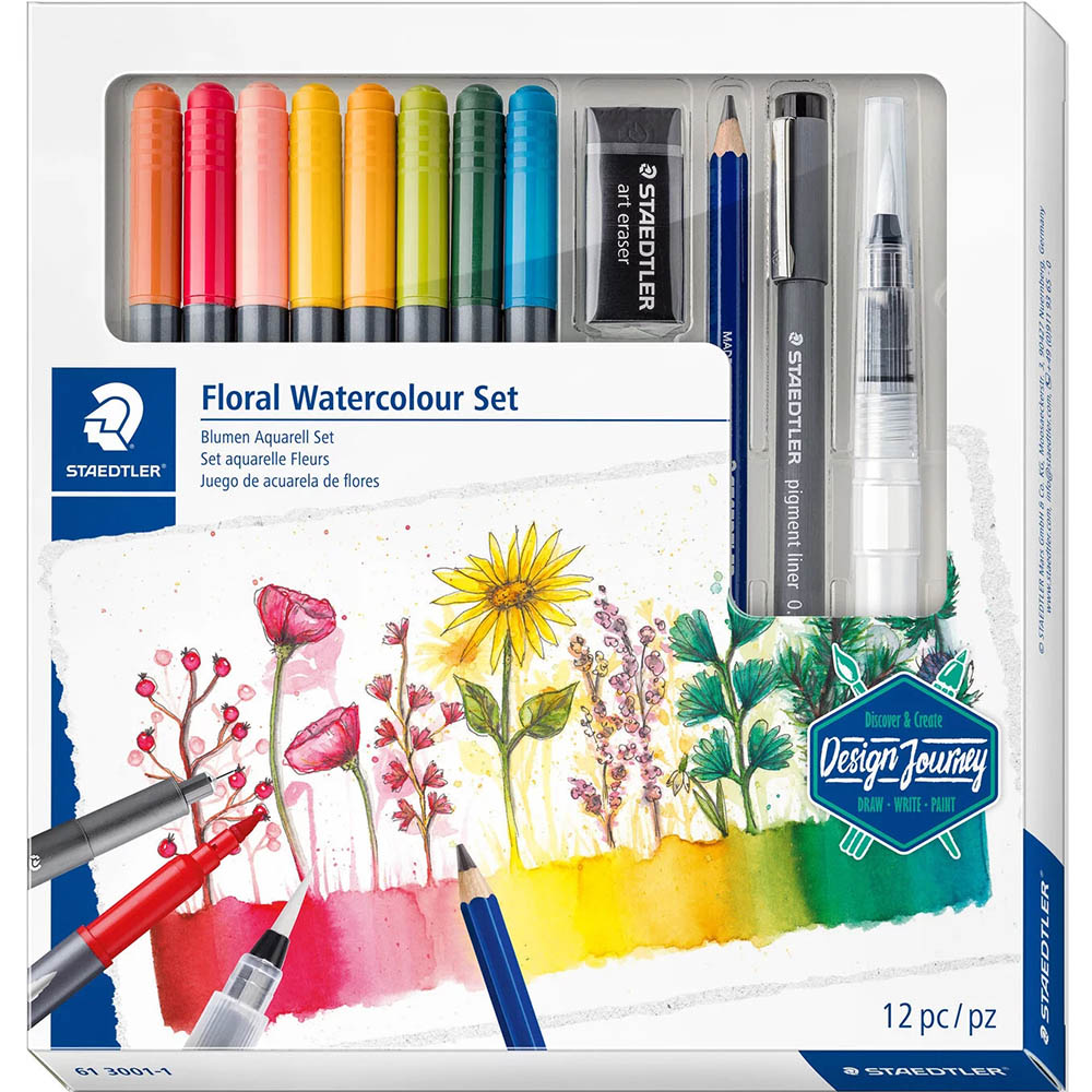 Image for STAEDTLER 61 DESIGN JOURNEY FLORAL WATERCOLOUR MIXED SET from MOE Office Products Depot Mackay & Whitsundays