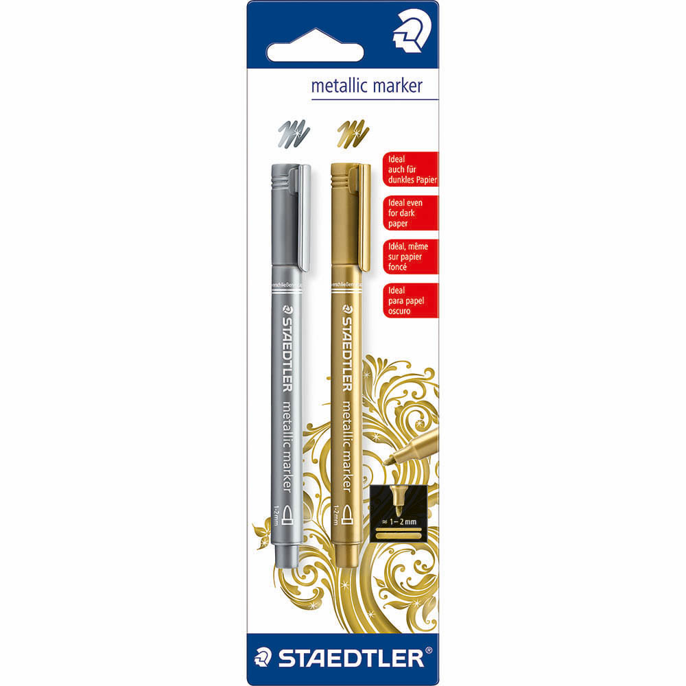 Image for STAEDTLER 832 METALLIC MARKER BULLET 2.0MM GOLD AND SILVER PACK 2 from Albany Office Products Depot