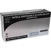 stylus nitrile powder-free disposable gloves large black pack 100