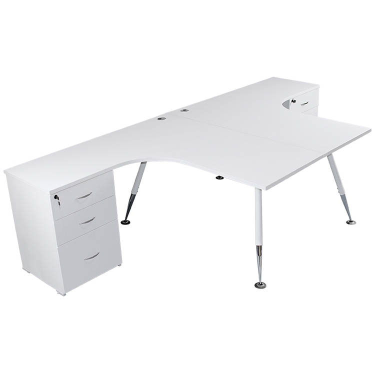 Image for FLEET 2 PERSON BACK TO BACK CORNER WORKSTATION DRAWERS / FILE HANGER 3000 X 1500MM WHITE from MOE Office Products Depot Mackay & Whitsundays