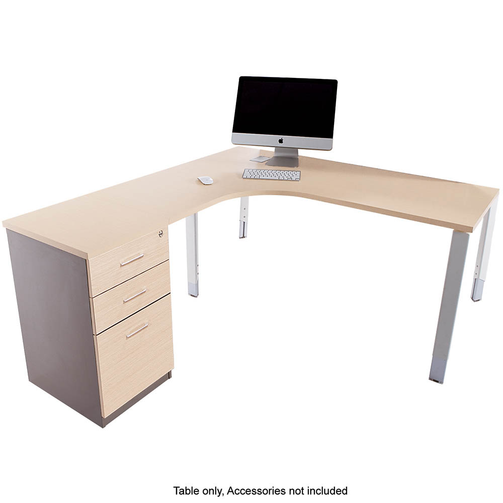 Image for OBLIQUE HEIGHT ADJUSTABLE CORNER WORKSTATION LHS FIXED PEDESTAL 1500/1500 X 600/500 X 720MM SNOW MAPLE from Margaret River Office Products Depot