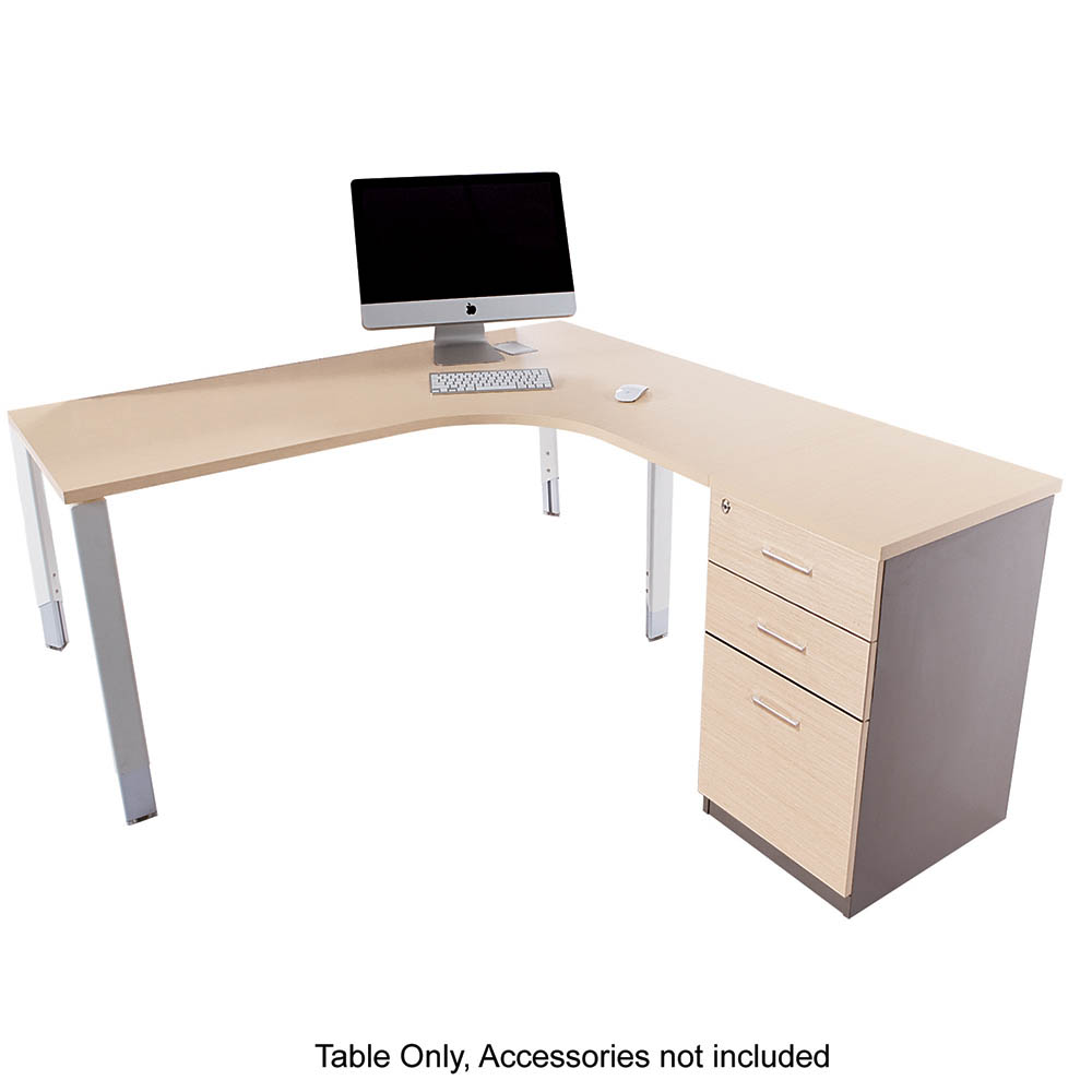 Image for OBLIQUE HEIGHT ADJUSTABLE CORNER WORKSTATION RHS FIXED PEDESTAL 1500/1500 X 600/500 X 720MM SNOW MAPLE from MOE Office Products Depot Mackay & Whitsundays