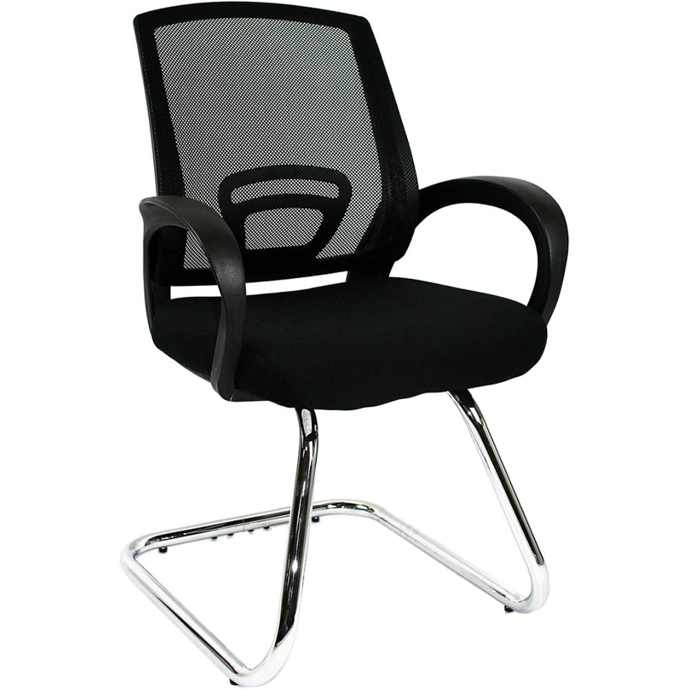 Image for SYLEX TRICE VISITOR CHAIR CANTILEVER BASE MEDIUM BACK ARMS MESH BLACK WITH BLACK SEAT from MOE Office Products Depot Mackay & Whitsundays